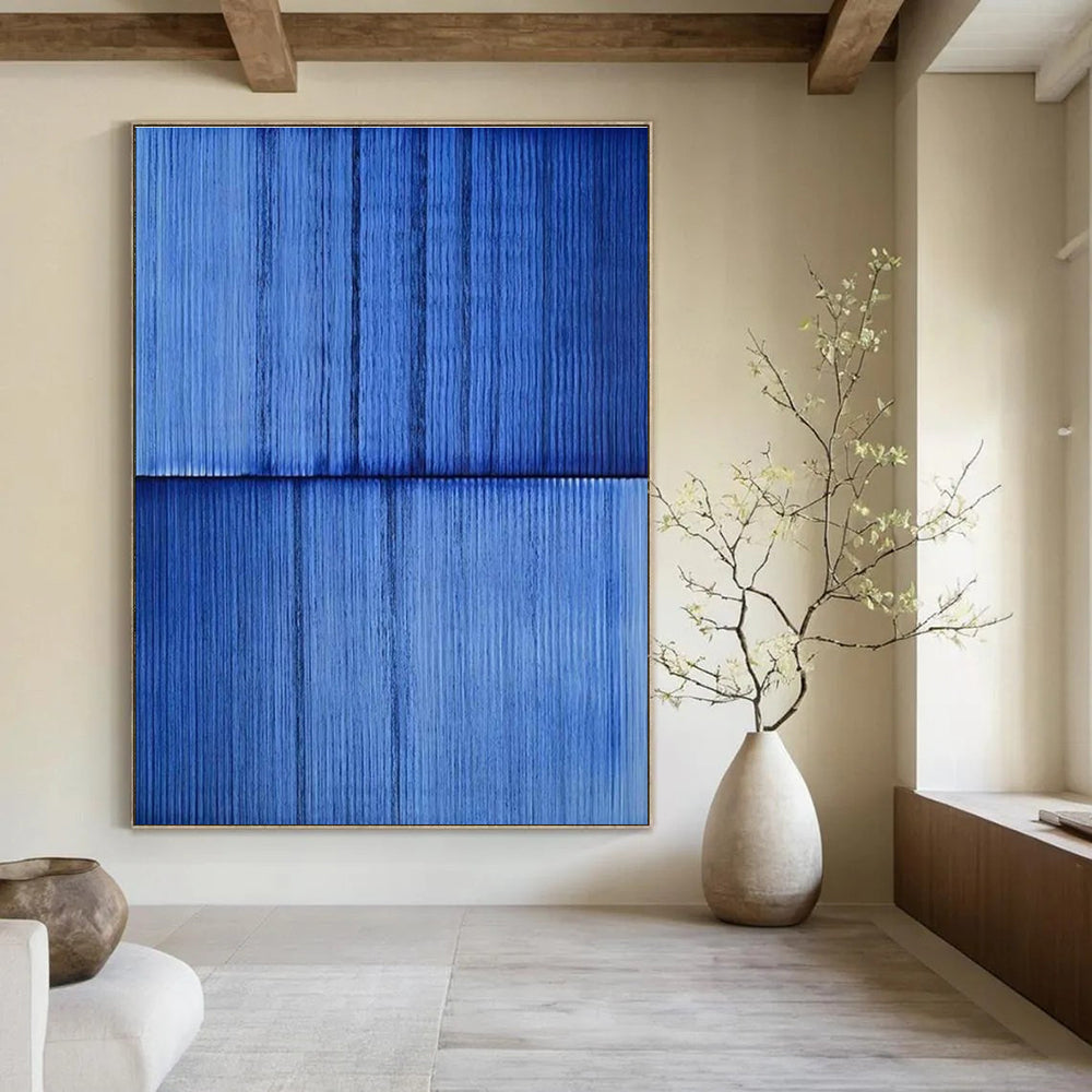 Blue Textured Minimalist Abstract Painting for Calm Interiors HENG407