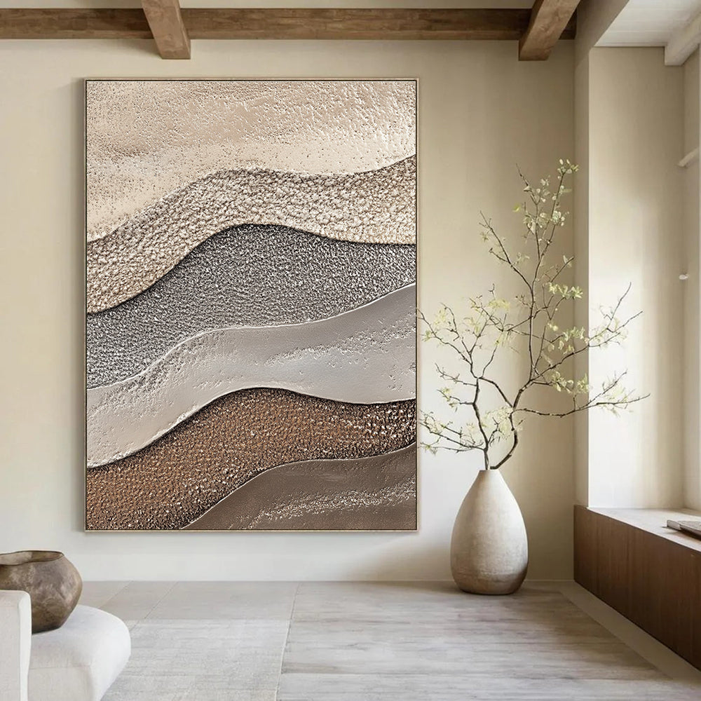 Multi - colored Wavy Textures Abstract Painting with Earthy Tones GAB0071