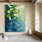 White Flowers Over Water Serene Abstract Painting for Relaxing Spaces GAB1525