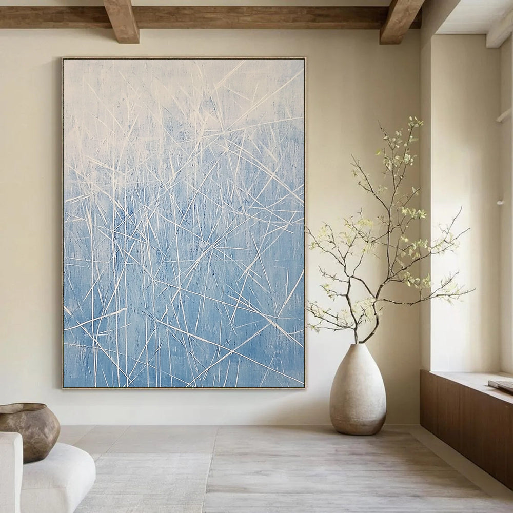 Blue Grass Abstract Painting for Minimalist Bathrooms GAB0776