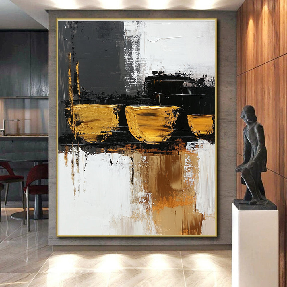 Gold - Black Abstract Shapes Painting with Bold Simplicity WINK368