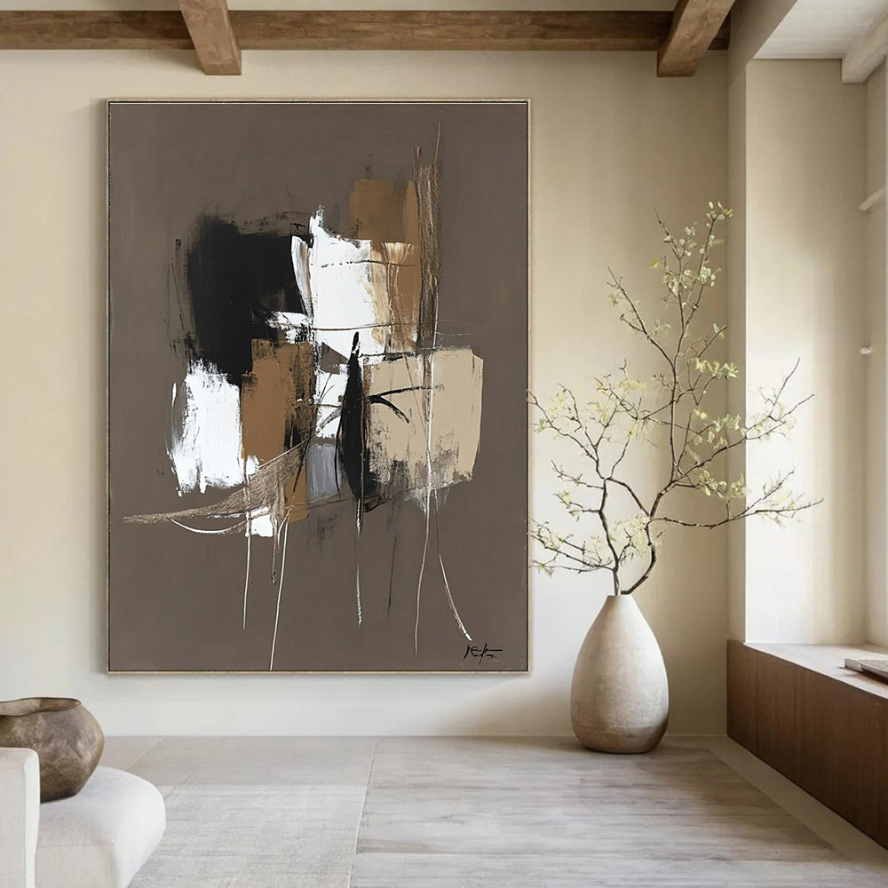 Brown - Toned Abstract Composition Painting for Minimalist Living Room Corners GAB1200