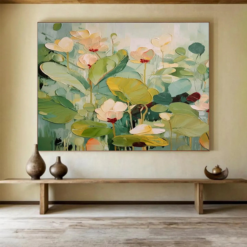 Pastel Water Lilies Abstract Painting for Charming Spaces YHT088