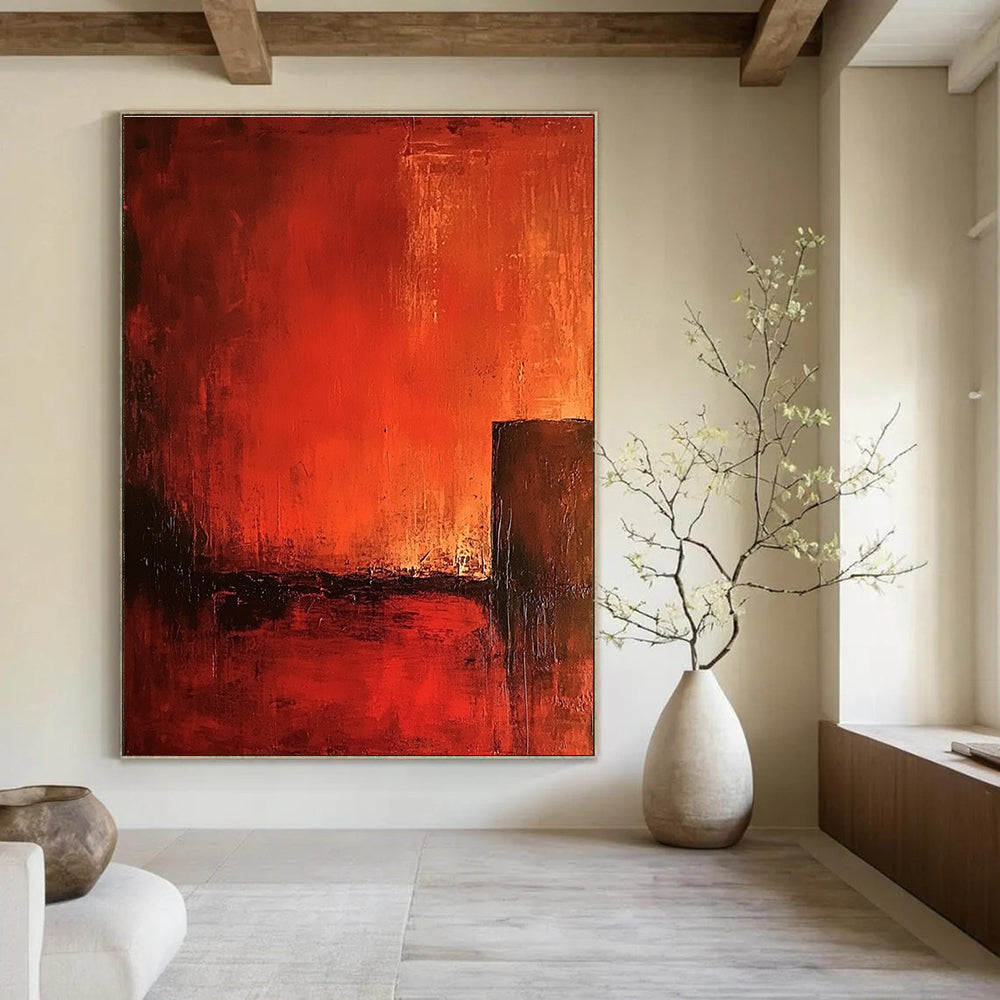 Red Abstract Composition Bold Abstract Painting for Dramatic Spaces GAB1428
