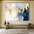 Blue - Gold Drip Abstract Expressionist Painting ABS182