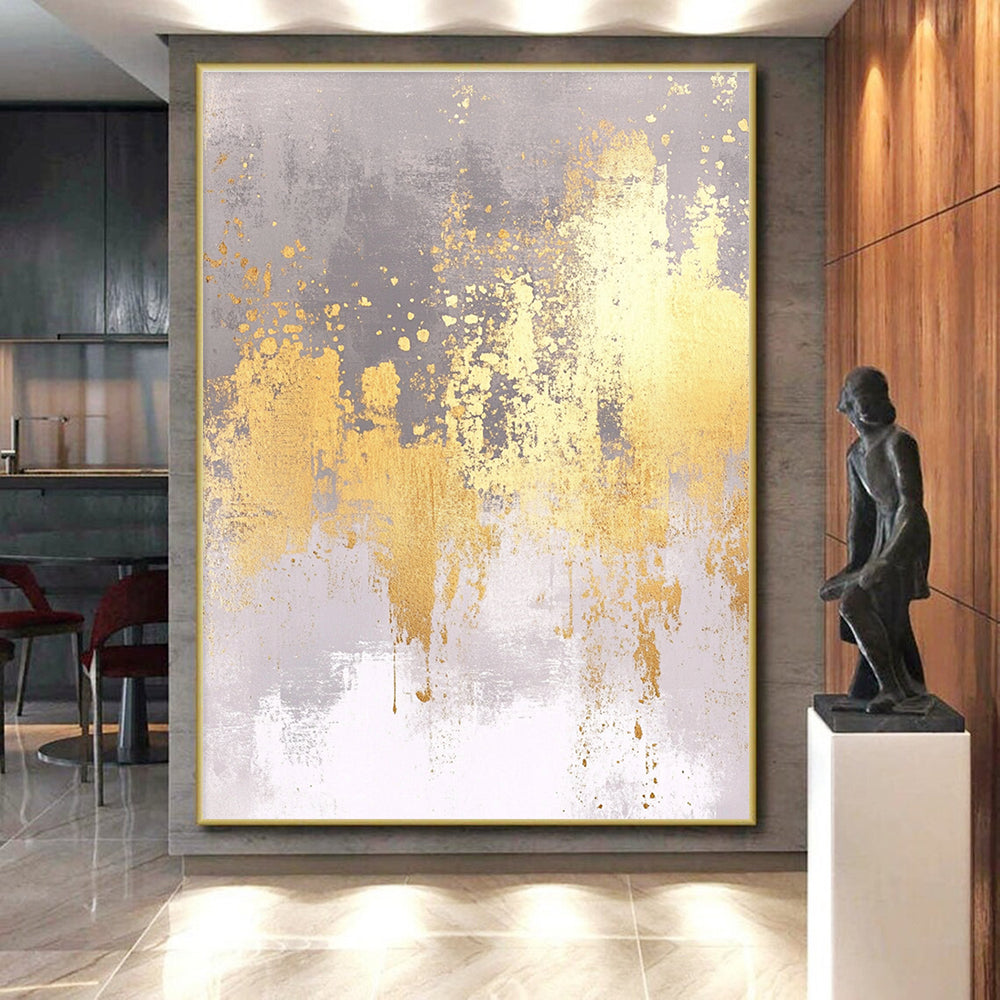 Gray - Gold Abstract Splatter Painting with Edgy Glamour WINK419
