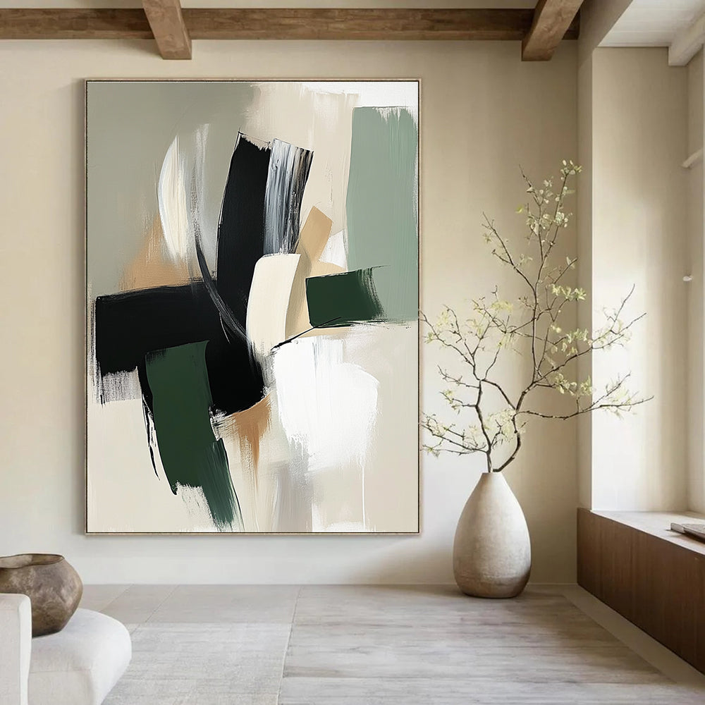 Neutral Geometric Abstract Painting for Minimalist Corporate Lounges GAB1223