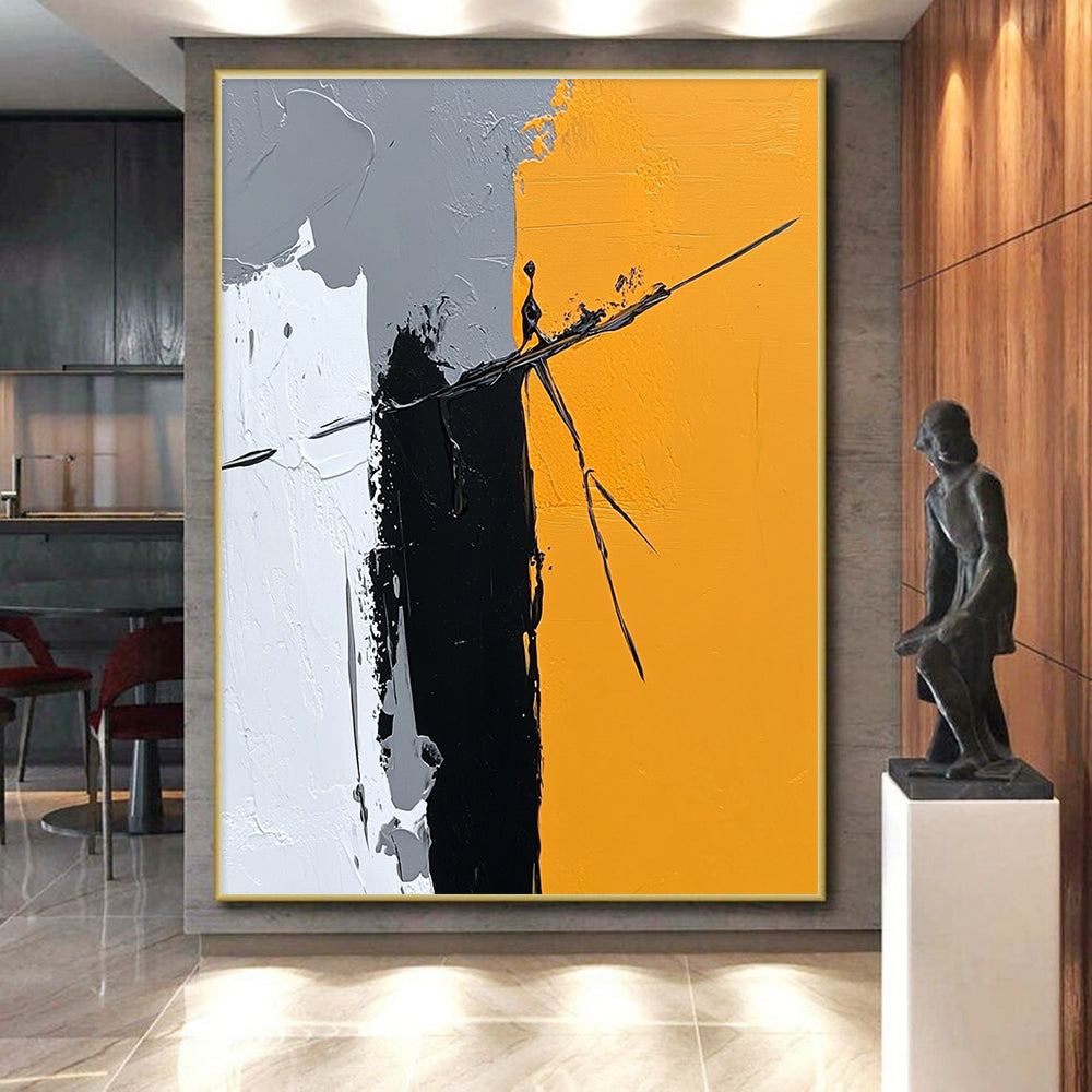 Gray Black and Orange Abstract Painting with Dynamic Lines WINK831