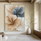 Beige and Grey Floral Shapes Abstract Painting of Elegant Nature GAB0094