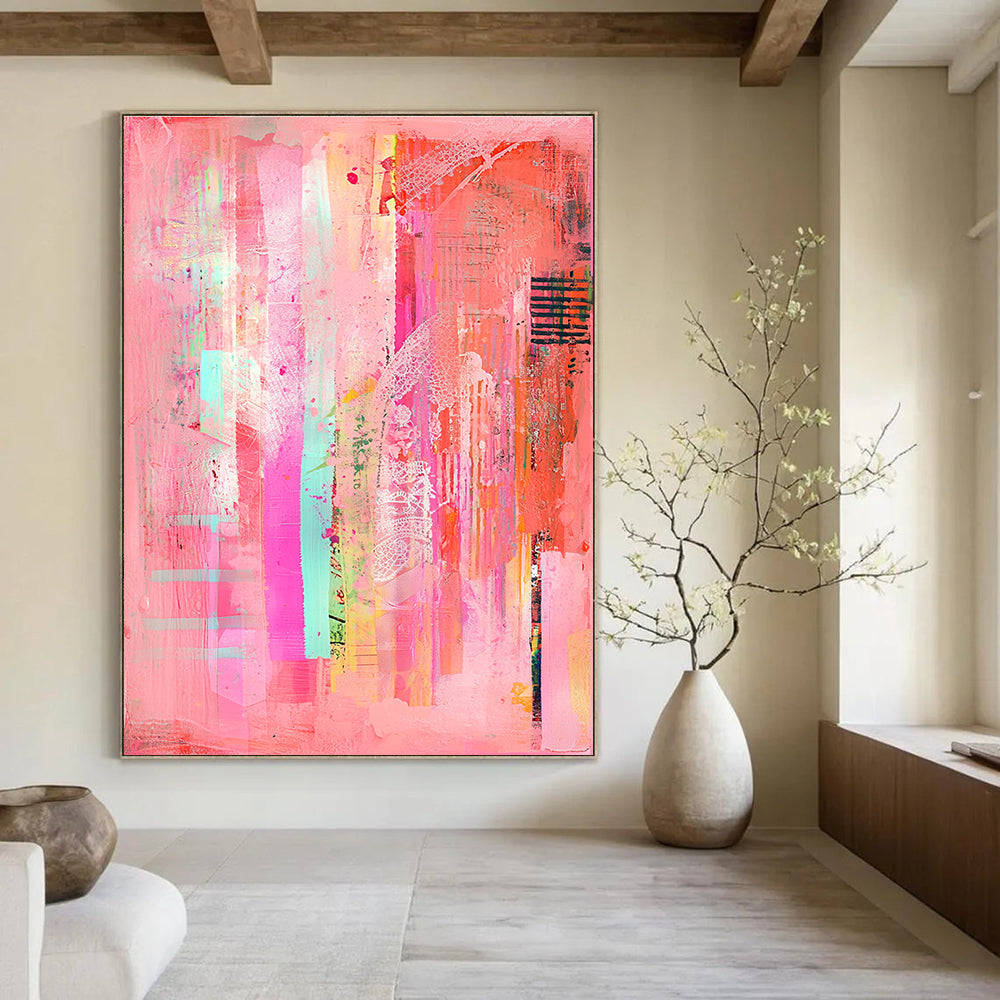 Mixed Media Pink Art Eclectic Abstract Painting GAB0317