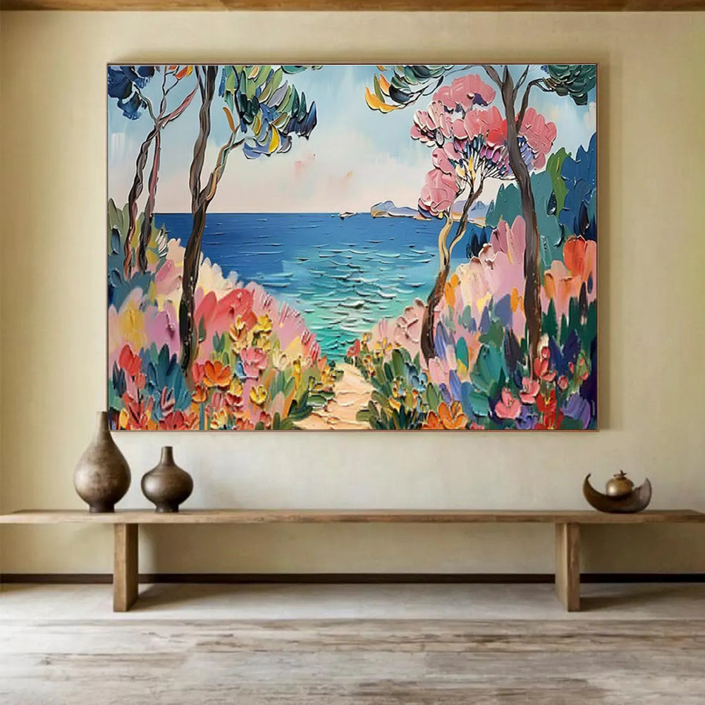 Coastal Path Abstract Painting for Beach House Bedrooms YHT423