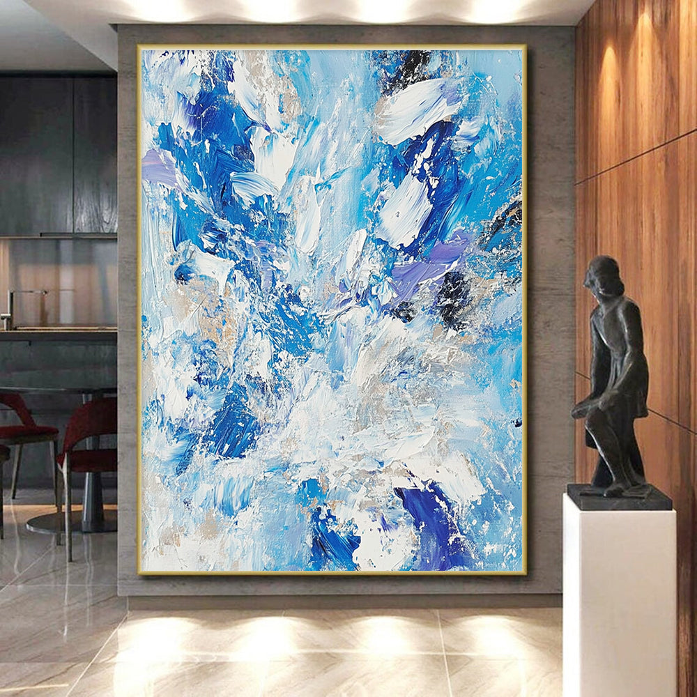 Blue White Gold Abstract Painting with Coastal Opulence WINK516