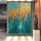 Teal and Gold Floral Abstract Painting with Enchanted Blooms WINK288