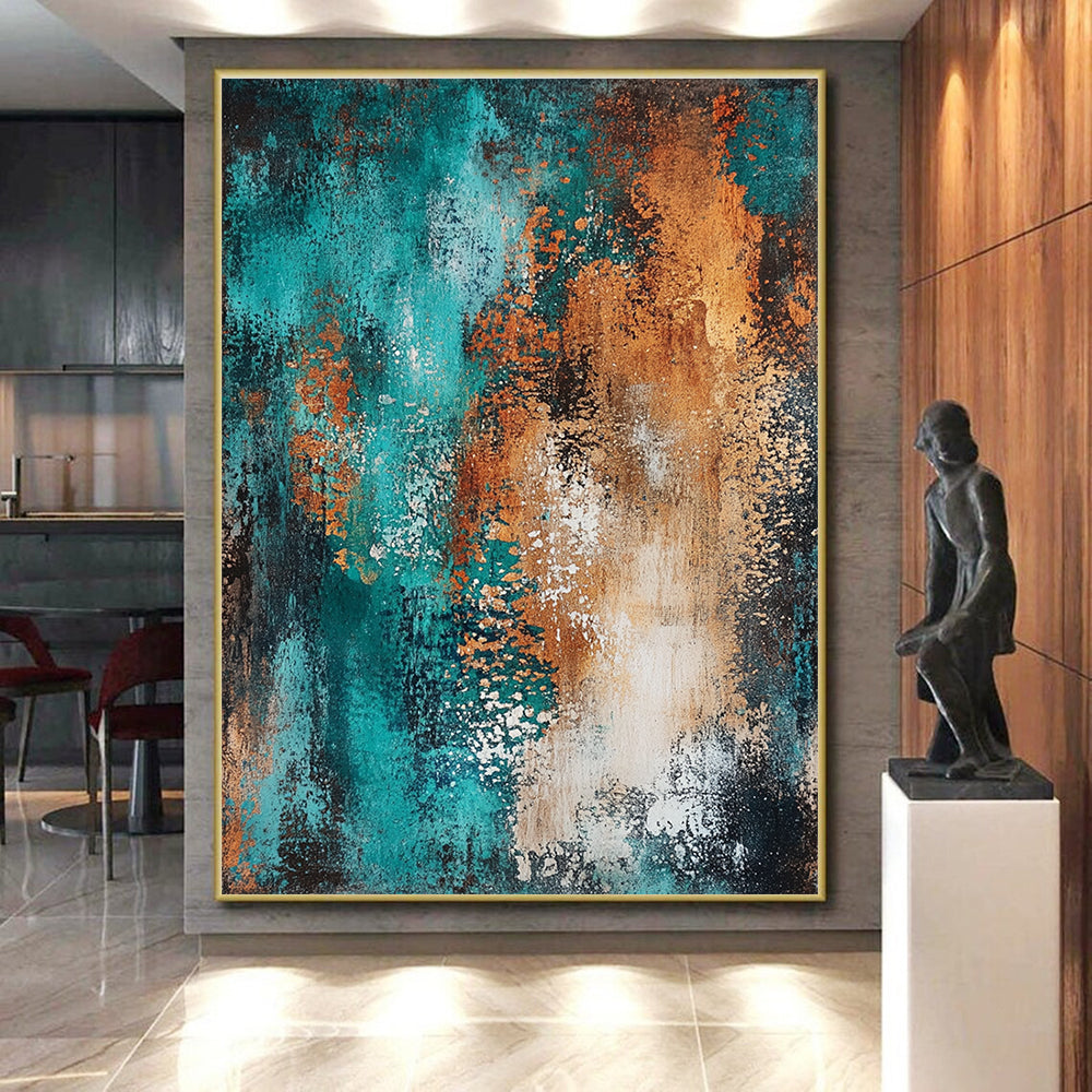 Teal and Orange Abstract Painting with Bold Contrast WINK208