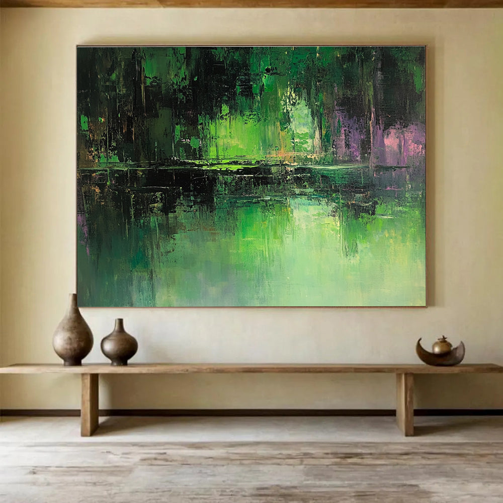 Forest Reflection Abstract Painting with Deep Greens and Purples ABS267