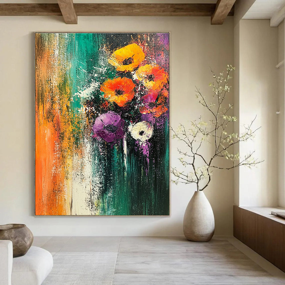 Vivid Floral Burst Abstract Painting for Lively Cafes GAB0762