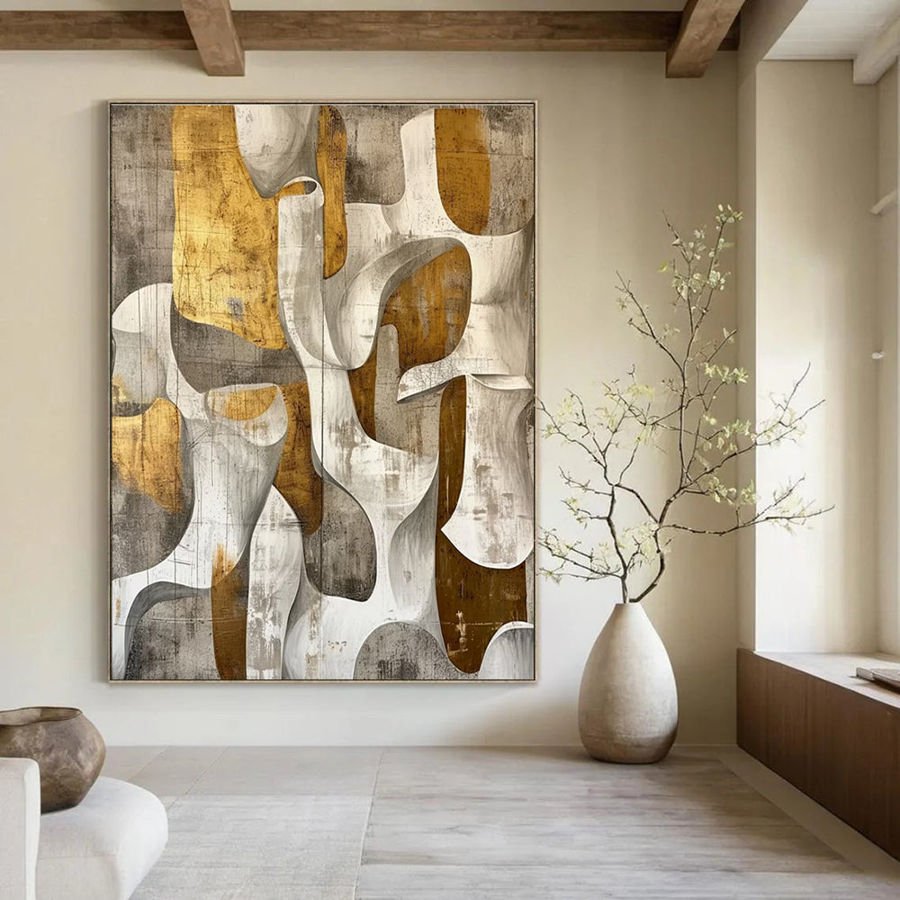Gold and Gray Abstract Painting for Luxury Hotel Lobby Lounges HENG011
