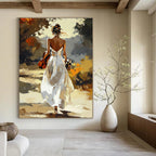 Woman with Violin in White Dress Romantic Abstract Painting for Artistic Spaces GAB1430