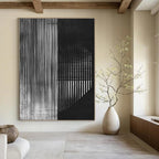 Black and White Striped Abstract Painting with Hidden Textures GAB0030