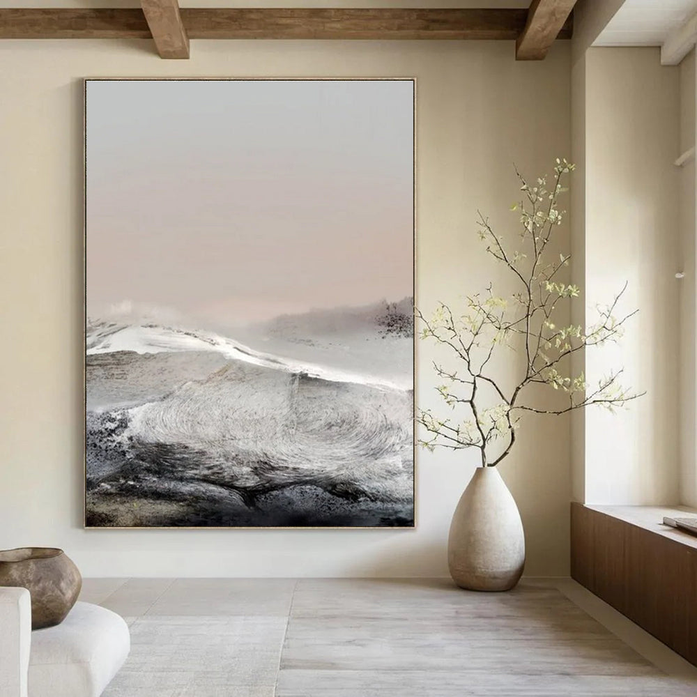 Monochromatic Landscape Abstract Painting for Minimalist Meditation Spaces HENG178
