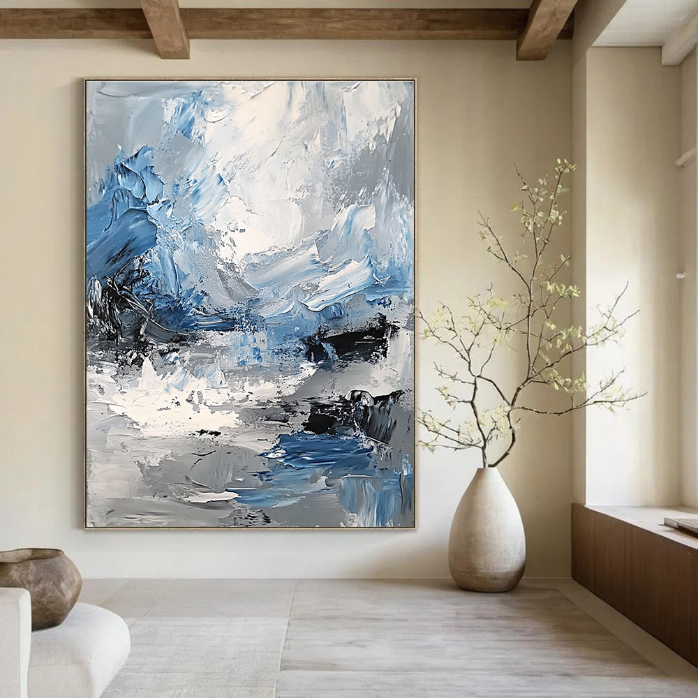 Blue and Gray Abstract Landscape Painting for Minimalist Spaces GAB0713