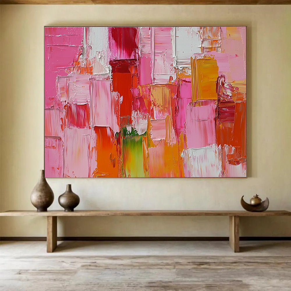 Pink and Red Block Textured Abstract Painting ABS271