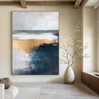 Gold and Blue Abstract Landscape - Elegant Minimalist Abstract Art GAB0459