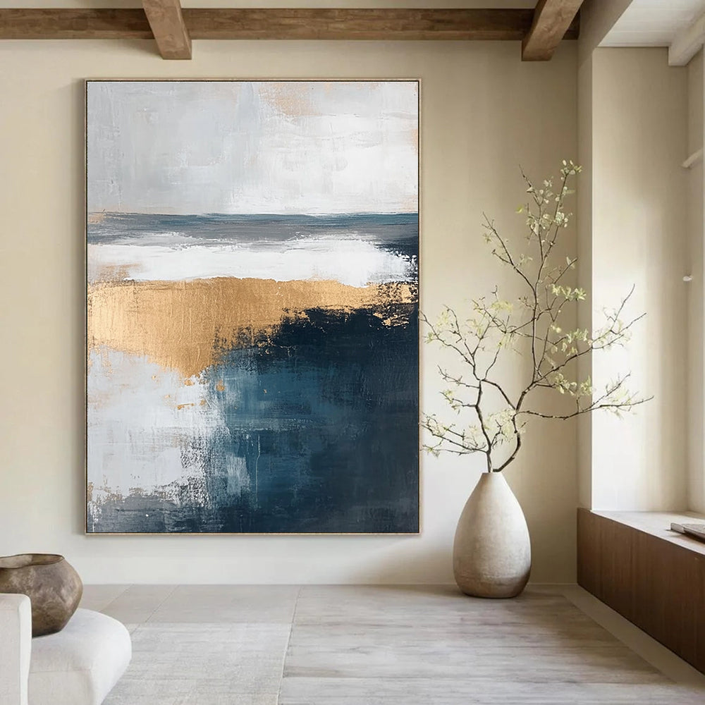 Gold and Blue Abstract Landscape - Elegant Minimalist Abstract Art GAB0459