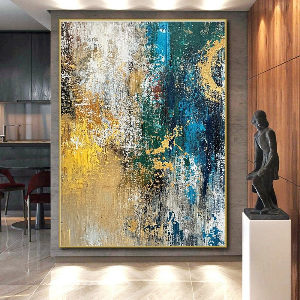 Blue Gold White Abstract Painting with Textured Elegance WINK686