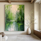 Green Forest Abstract Painting for Eco - Friendly Hotel Rooms HENG002
