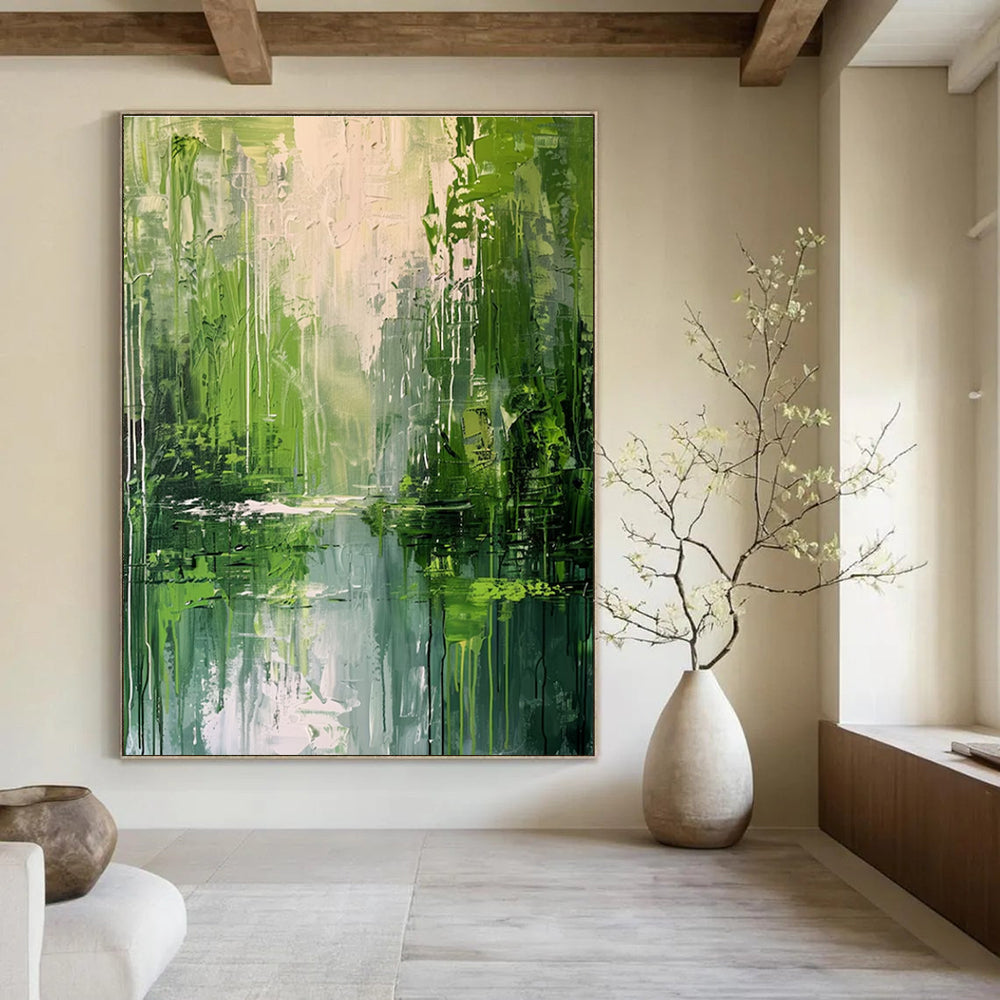 Green Forest Abstract Painting for Eco - Friendly Hotel Rooms HENG002