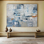 Blue - Toned Abstract Cityscape Painting for Corporate Spaces YHT017
