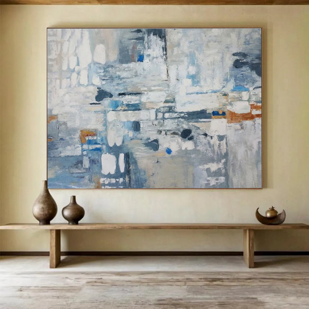 Blue - Toned Abstract Cityscape Painting for Corporate Spaces YHT017