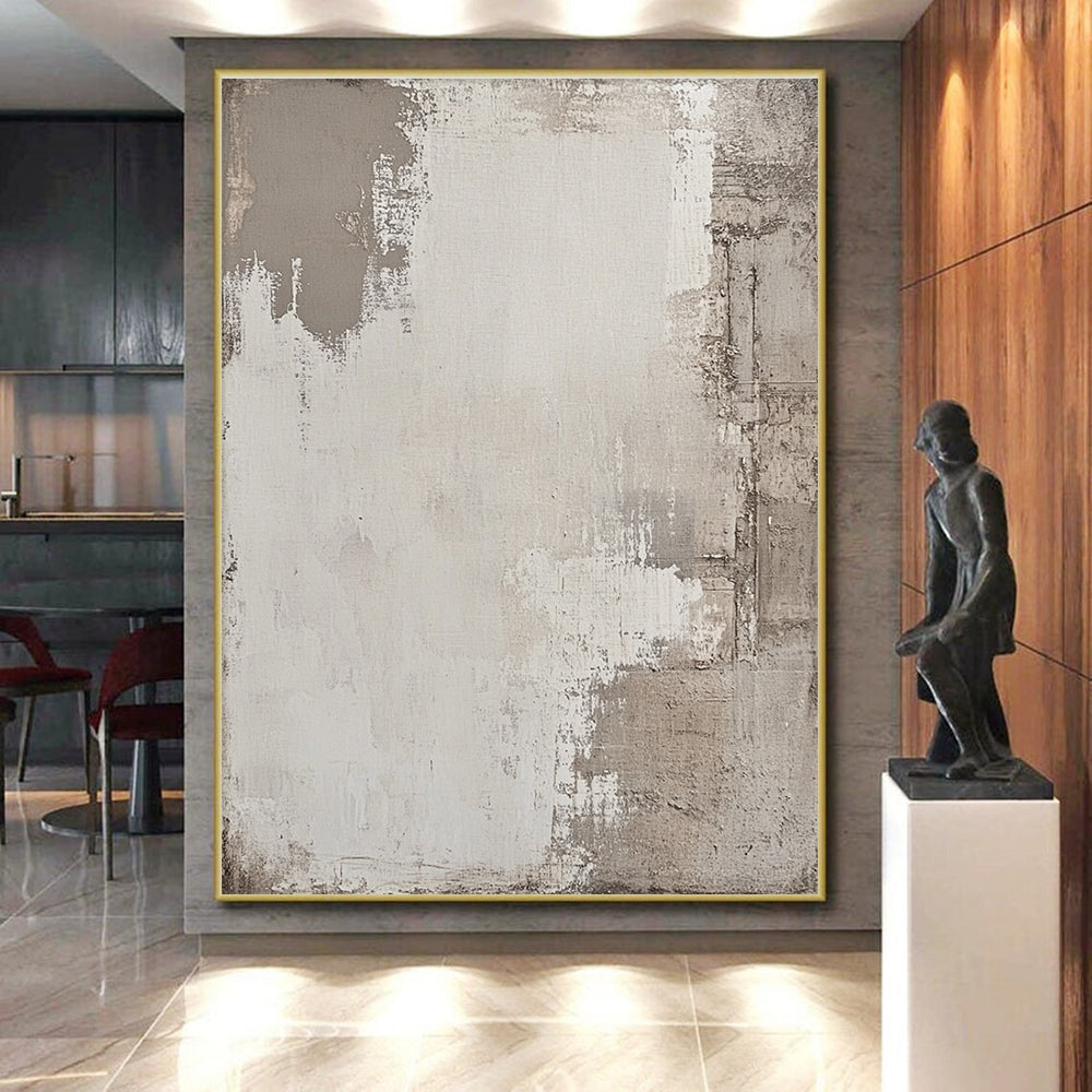 Light Gray Textured Canvas Abstract Painting with Subtle Simplicity WINK042