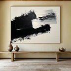 Black and White Textured Strokes Abstract Painting with Bold Minimalism ABS572