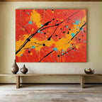 Energetic Red - Orange Splatter Expressionist Abstract Painting ABS122