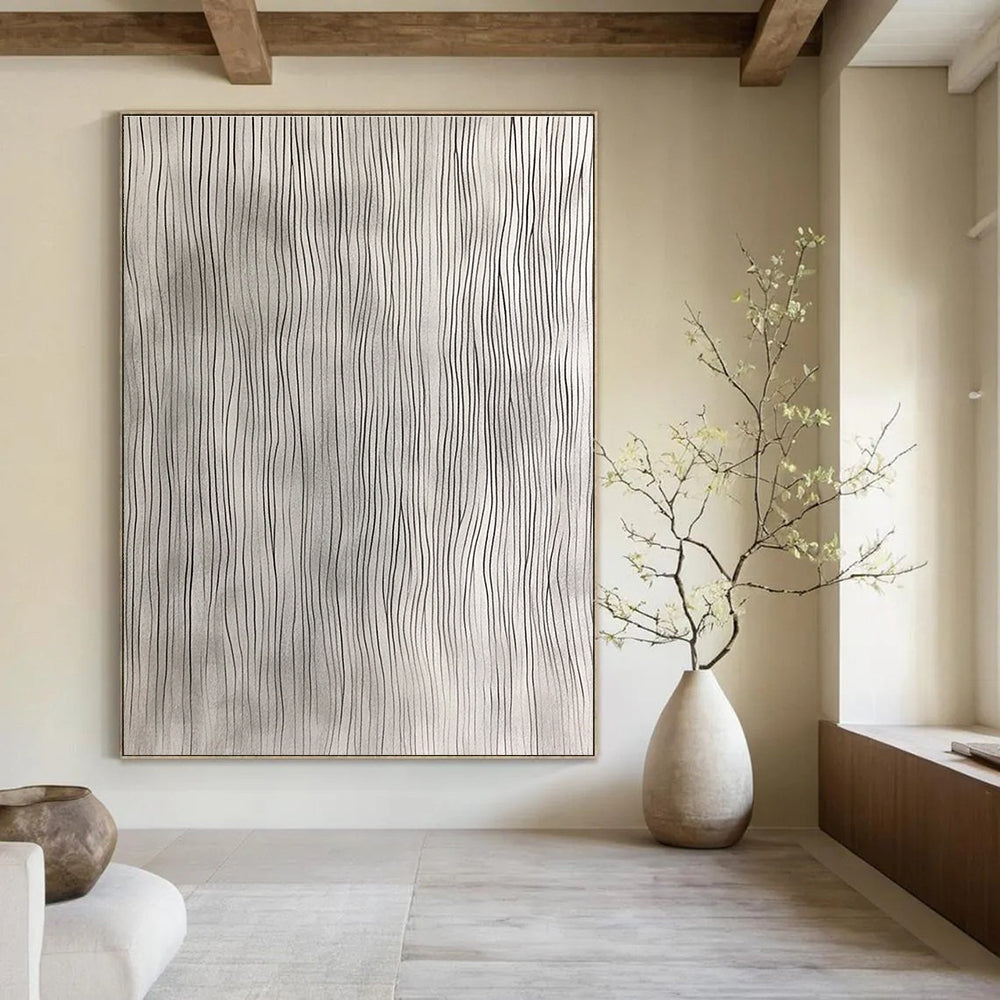 Grey Wavy Lines Minimalist Abstract Painting for Calm Spaces GAB1471