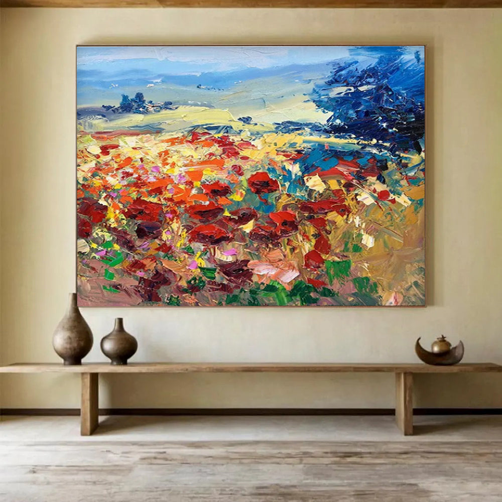 Vivid Poppy Field Abstract Painting for Art Galleries Focused on Nature YHT475