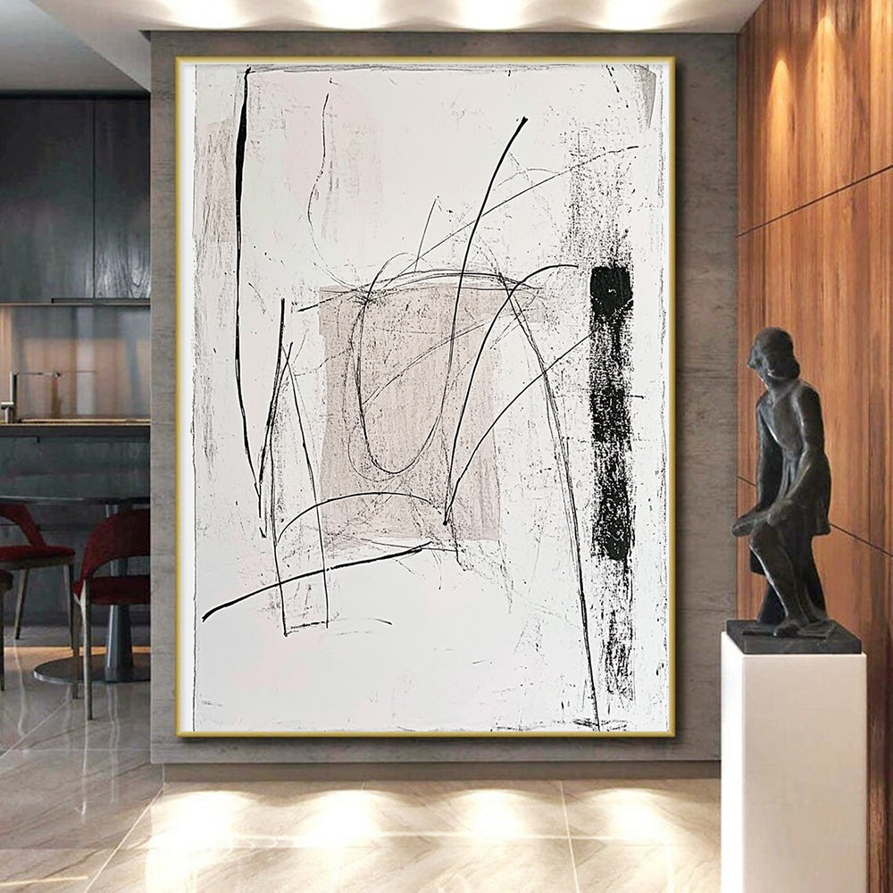 Black and White Linear Abstract Painting with Minimalist Rhythm WINK097