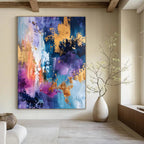 Luxurious Purple - Toned Abstract with Gold Painting for Elegant Spaces HENG282