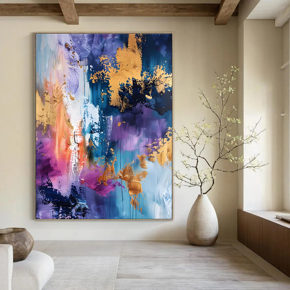 Luxurious Purple - Toned Abstract with Gold Painting for Elegant Spaces HENG282