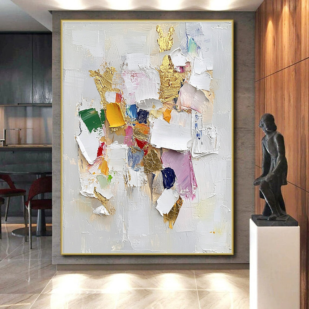 Colorful Collage Gold Abstract Painting with Playful Luxury WINK482