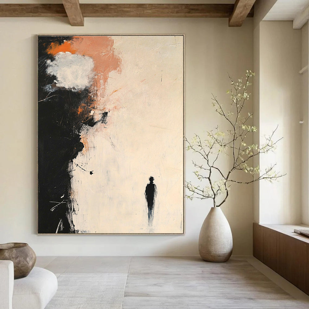 Thought - Provoking Solitary Figure Abstract Painting for Contemplative Spaces GAB0686