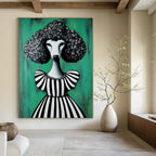 Poodle in Striped Dress Painting of Elegant Quirkiness GAB0134