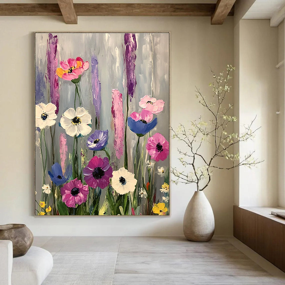 Colorful Wildflower Field Abstract Painting of Cheerful Wilderness GAB0169