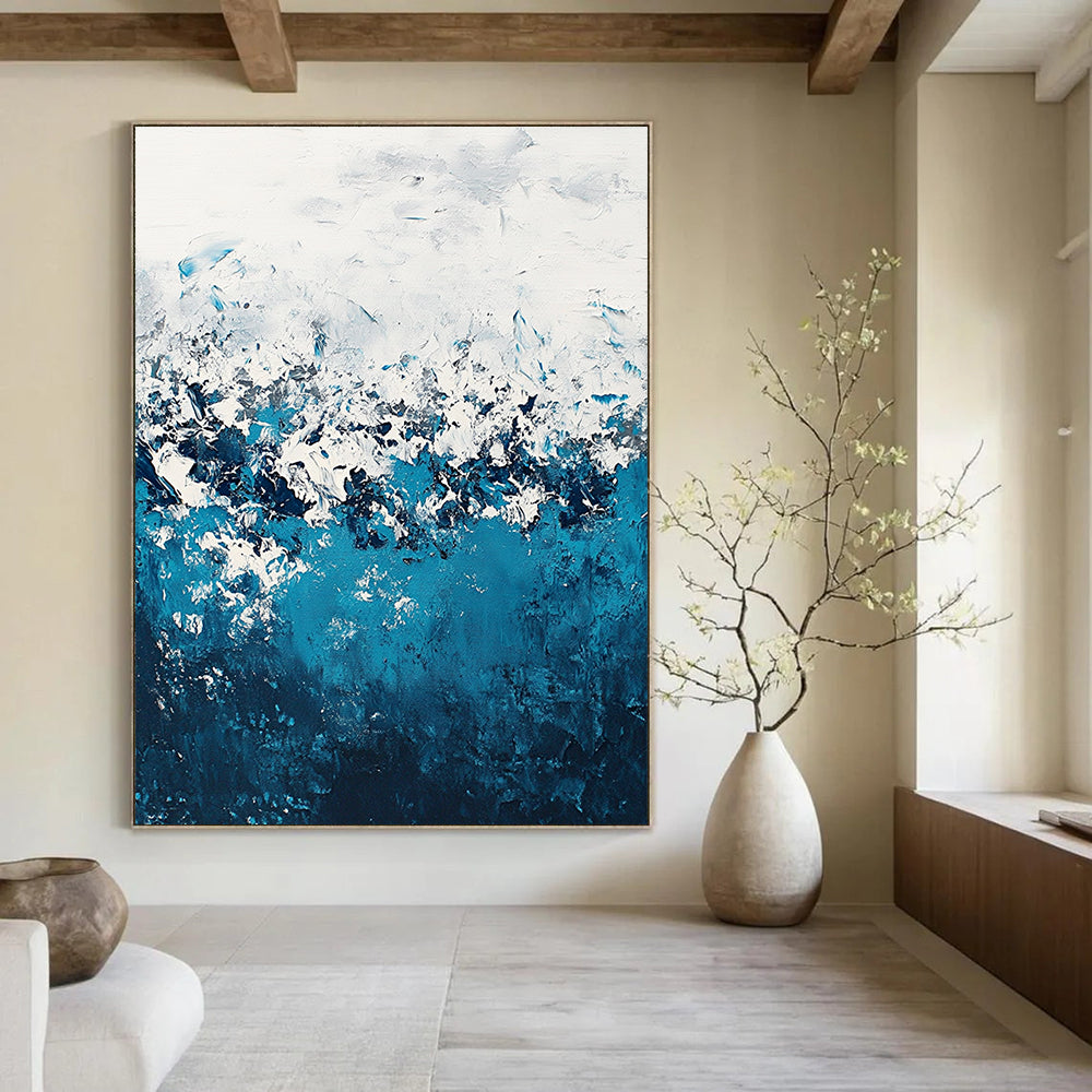 Blue and White Waves Abstract Painting for Coastal Vibes GAB0712
