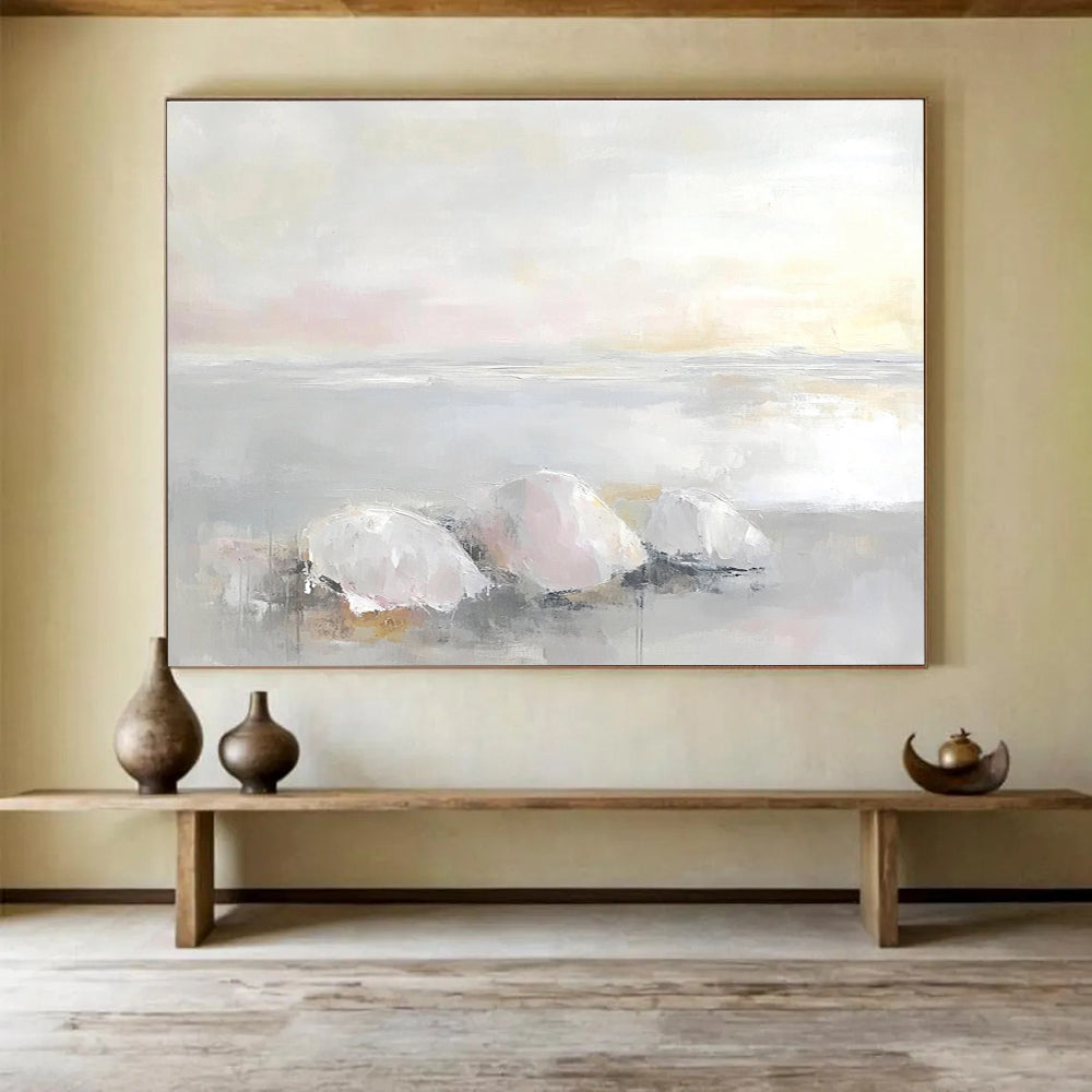 Soft Toned Coastal Stones with Gentle Reflections Abstract Painting ABS337