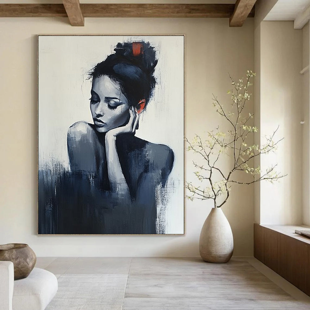 Contemplative Woman Moody Abstract Painting for Intimate Spaces GAB1429