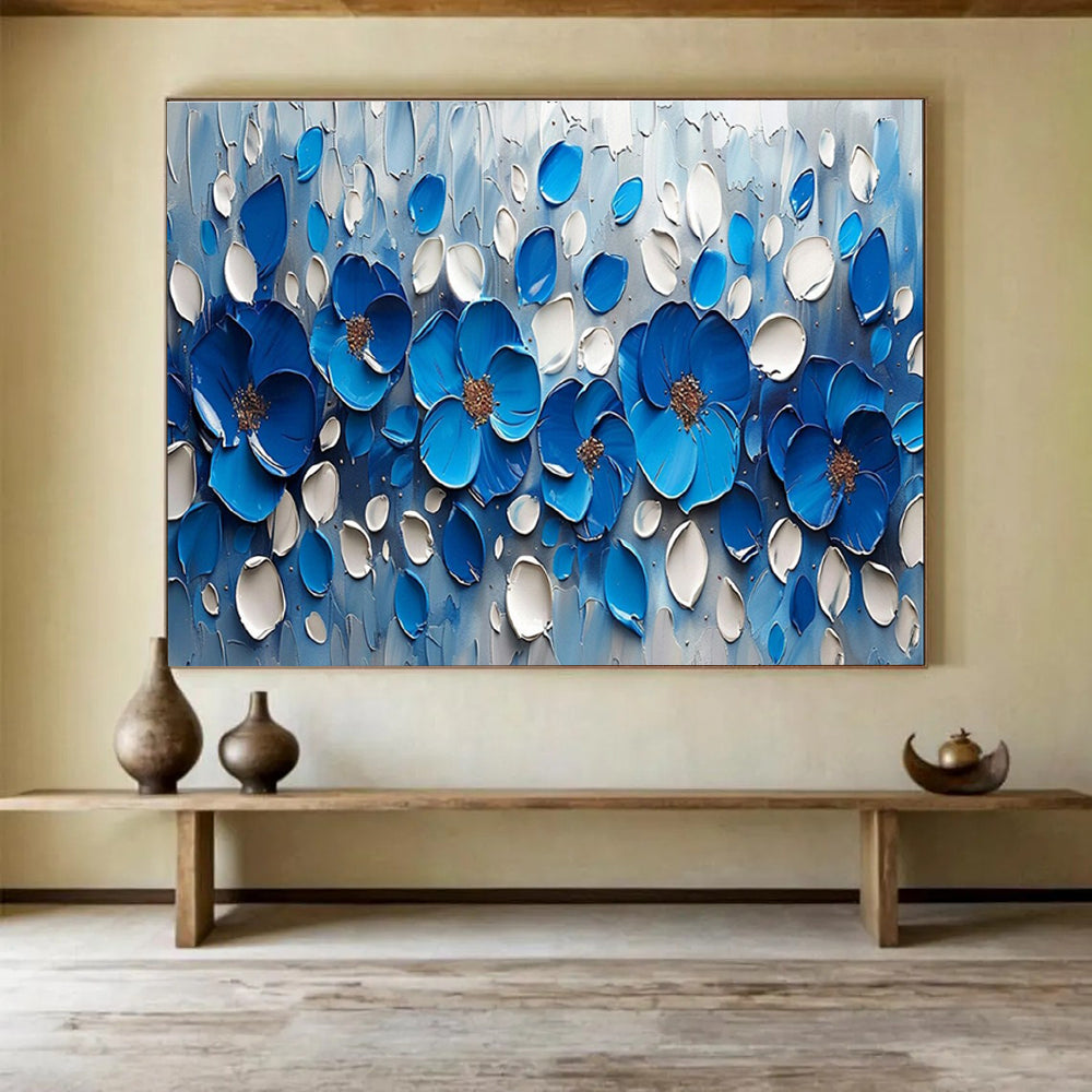 Blue Flower Relief Abstract Painting for Elegant Boutiques YHT173