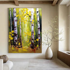 Summer Birch Forest Vibrant Abstract Painting for Lively Spaces GAB1432